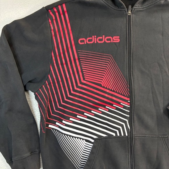 Y2K Adidas Full Zip Hoodie Men XL Black Red Sweatshirt Jacket Vintage Streetwear - Picture 4 of 8
